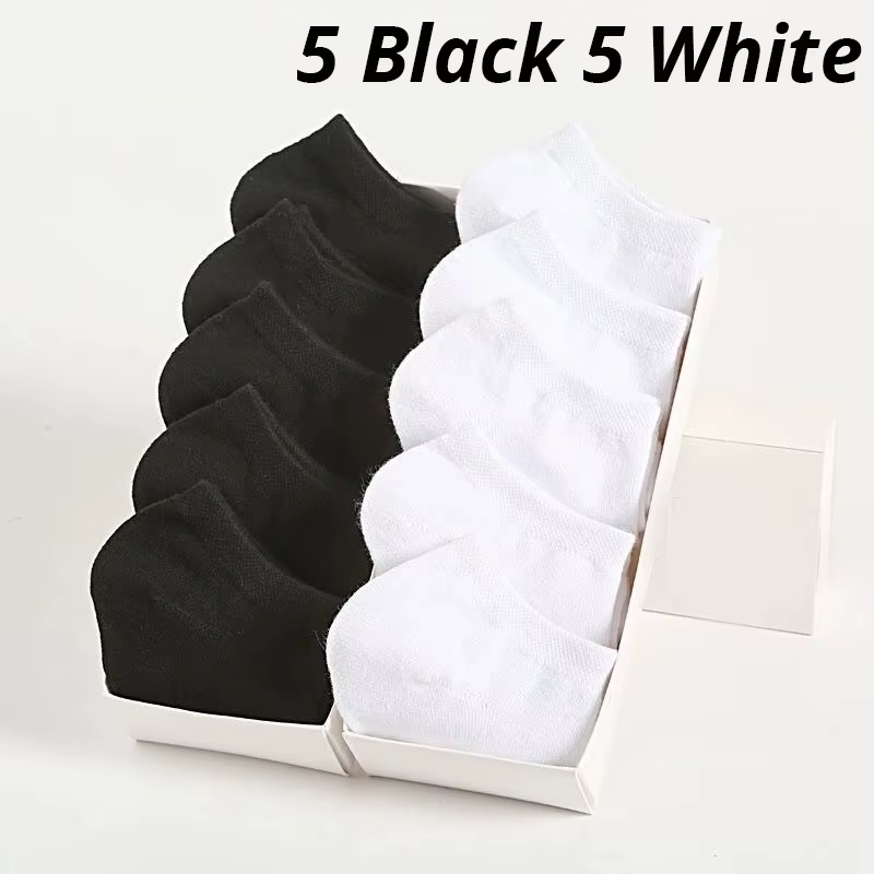 Men's Low Cut Boat Socks – 10 Pairs Breathable Ankle Socks (Black/White/Grey)