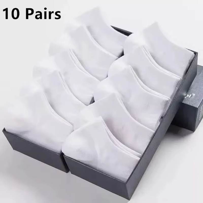 Men's Low Cut Boat Socks – 10 Pairs Breathable Ankle Socks (Black/White/Grey)