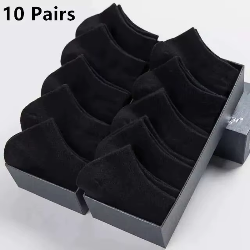 Men's Low Cut Boat Socks – 10 Pairs Breathable Ankle Socks (Black/White/Grey)