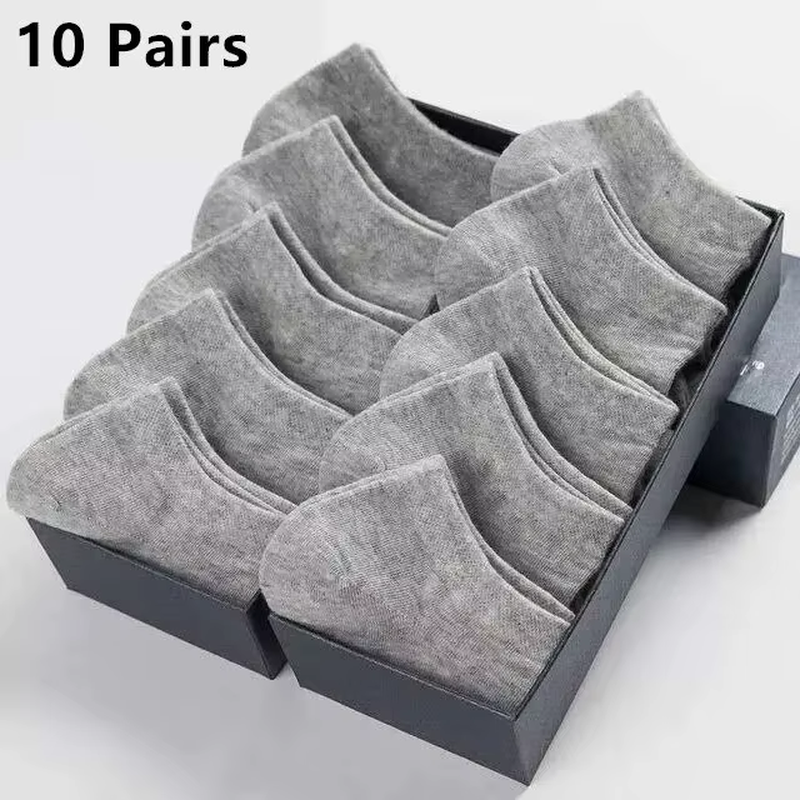 Men's Low Cut Boat Socks – 10 Pairs Breathable Ankle Socks (Black/White/Grey)