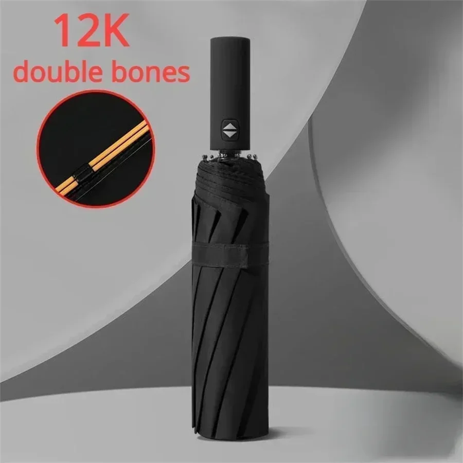 12 Bone Black Glue Fully Automatic Umbrella with Thick and Durable Keel Three Fold Umbrella UV Resistant Folding Umbrella