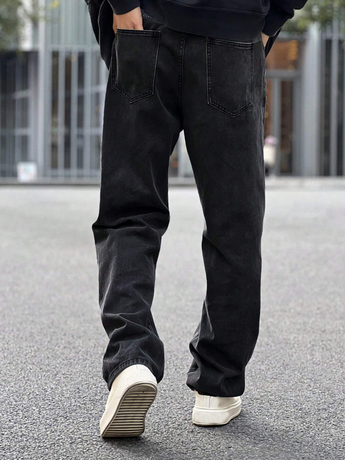 Quarkem Loose Fit Men'S Solid Color Jeans with Slant Pockets