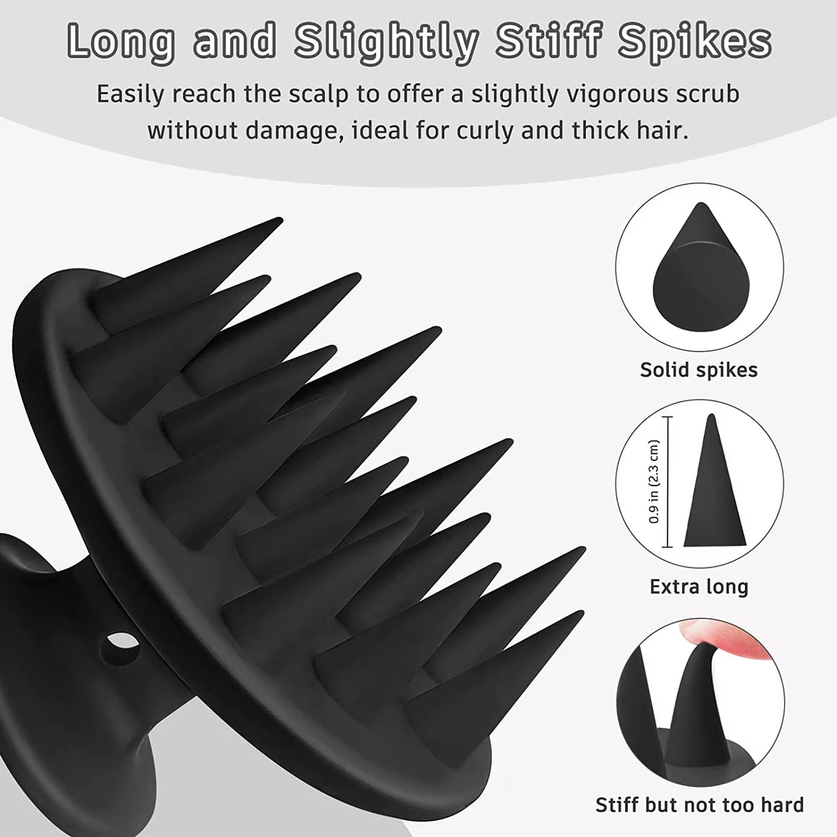 Silicone Scalp Massager and Shampoo Brush with Long, Stiff Bristles for Thick, Curly Hair - Head Scrubber and Exfoliator