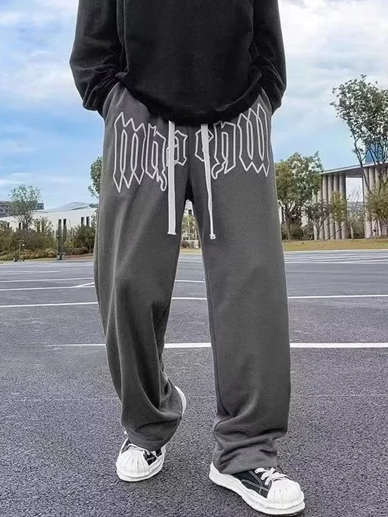 Men's Letter Print Straight Jogger Pants – Loose Hip Hop Drawstring Sweatpants