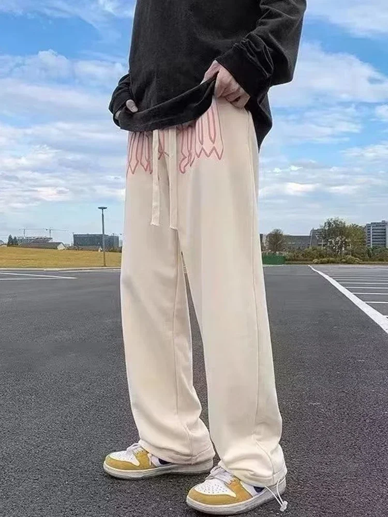 Men's Letter Print Straight Jogger Pants – Loose Hip Hop Drawstring Sweatpants