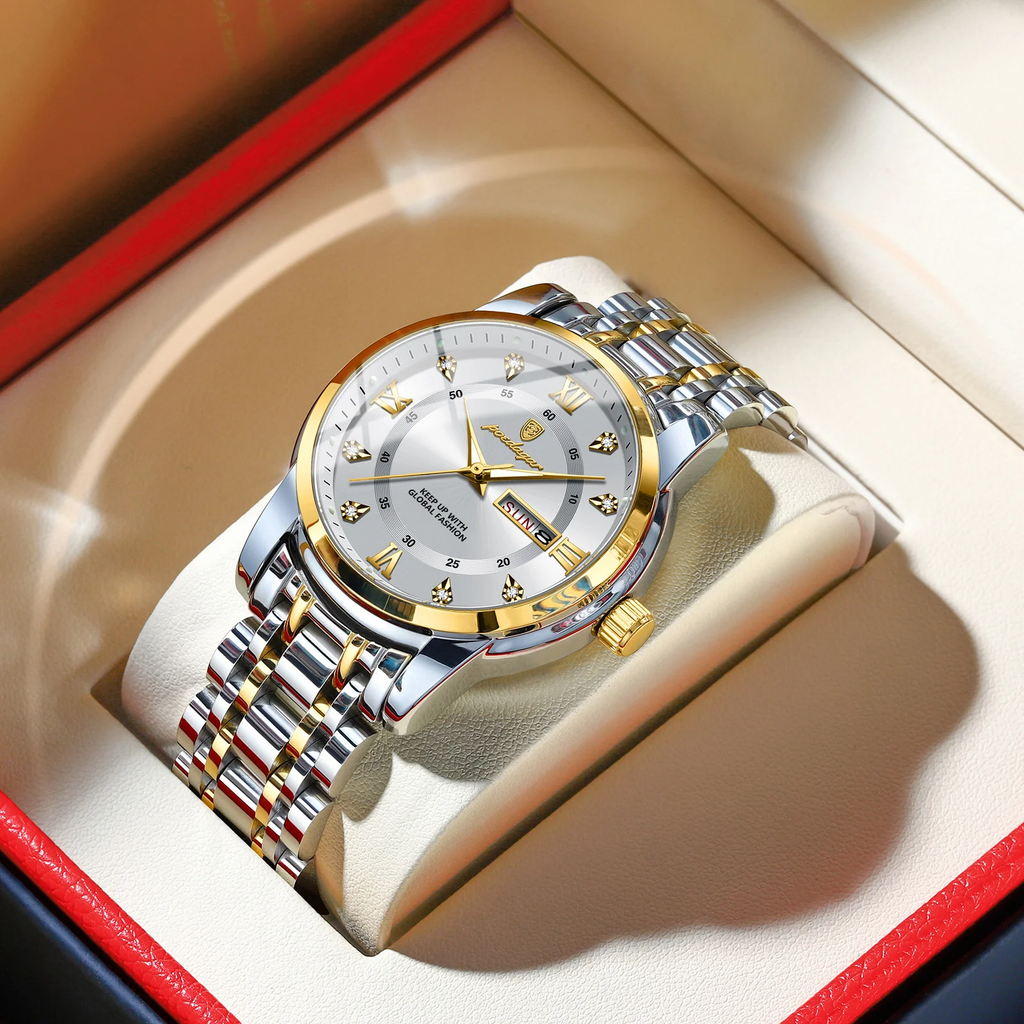 Men's Luxury Quartz Watch – Waterproof Luminous Date & Week Stainless Steel Wristwatch