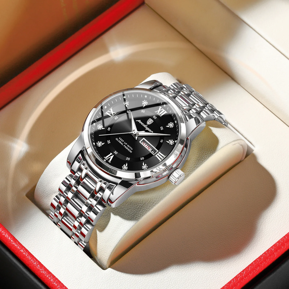 Men's Luxury Quartz Watch – Waterproof Luminous Date & Week Stainless Steel Wristwatch