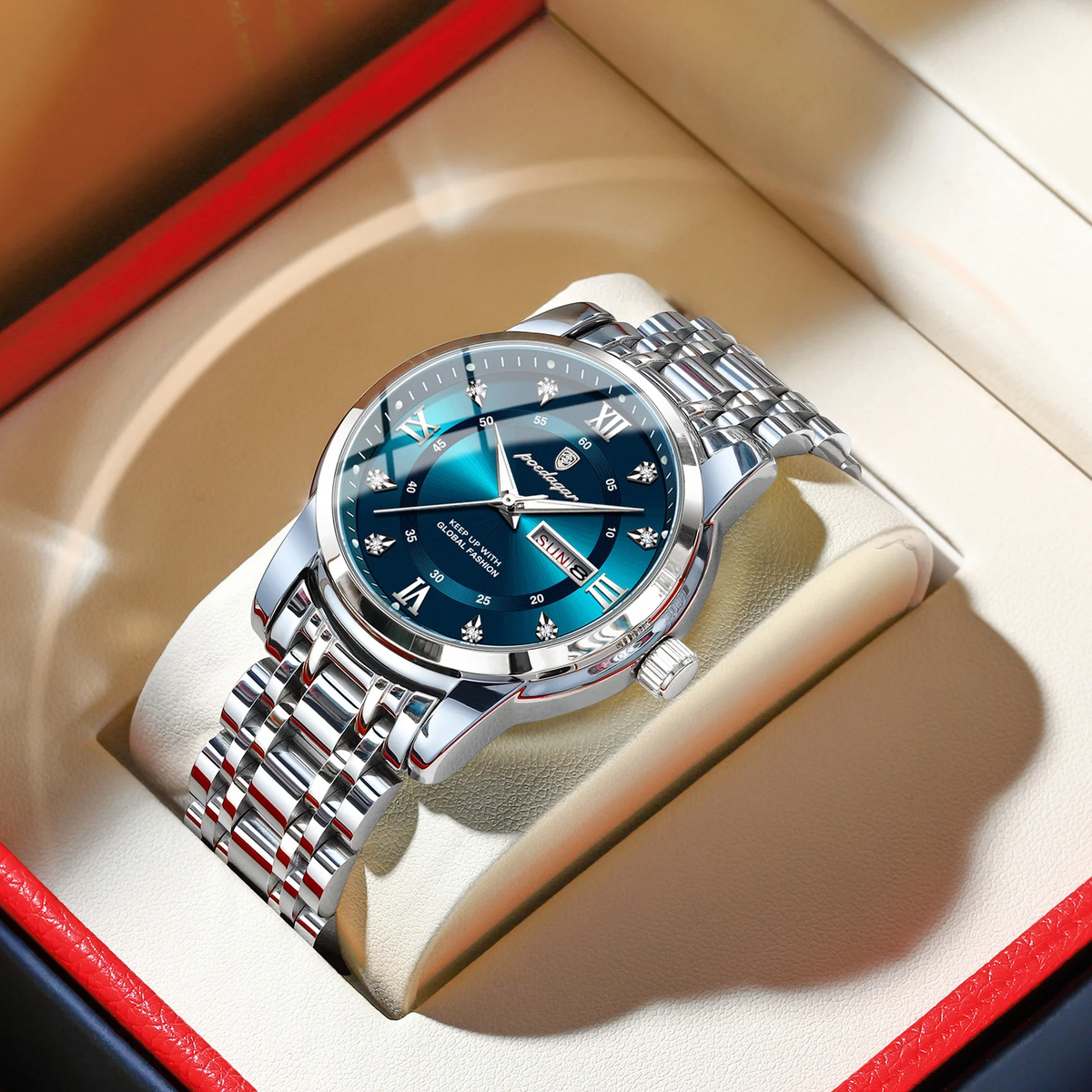 Men's Luxury Quartz Watch – Waterproof Luminous Date & Week Stainless Steel Wristwatch