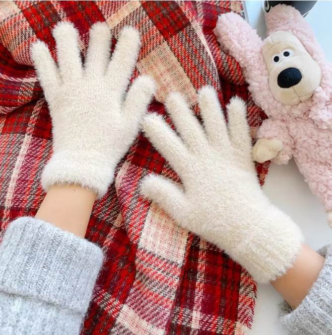 Fashion Winter Mink Velvet Five Finger Gloves Plush Warm Cold-Proof Gloves Women Outdoors Cycling Solid Color Wistiti Mittens