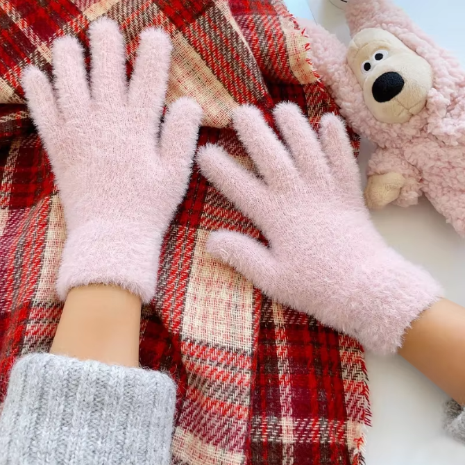 Fashion Winter Mink Velvet Five Finger Gloves Plush Warm Cold-Proof Gloves Women Outdoors Cycling Solid Color Wistiti Mittens