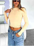 Women's Y2K Long Sleeve Crop Top – Solid Casual Streetwear Pullover Tee