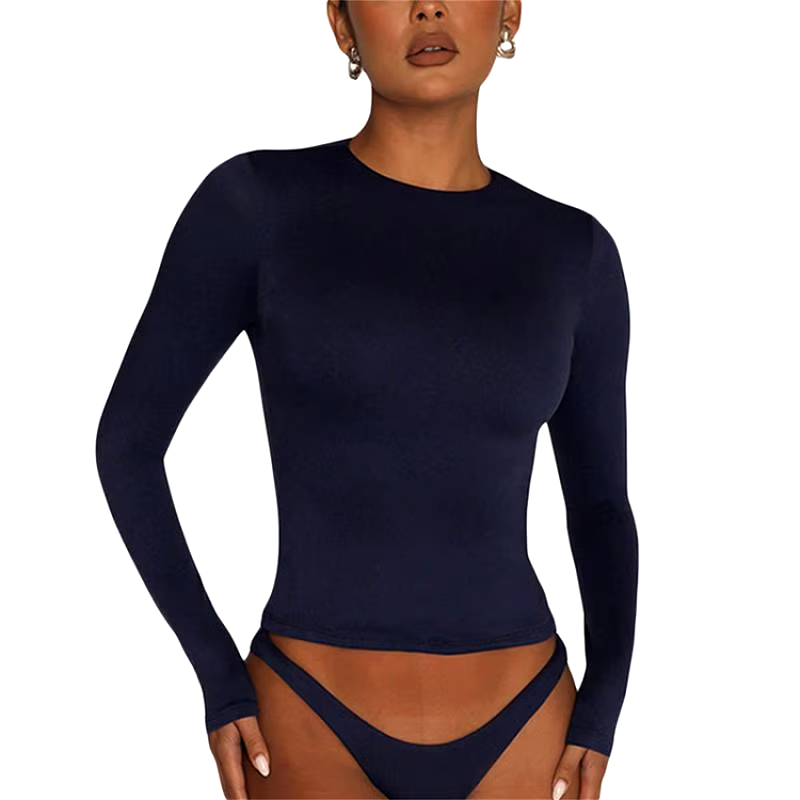 Women's Y2K Long Sleeve Crop Top – Solid Casual Streetwear Pullover Tee