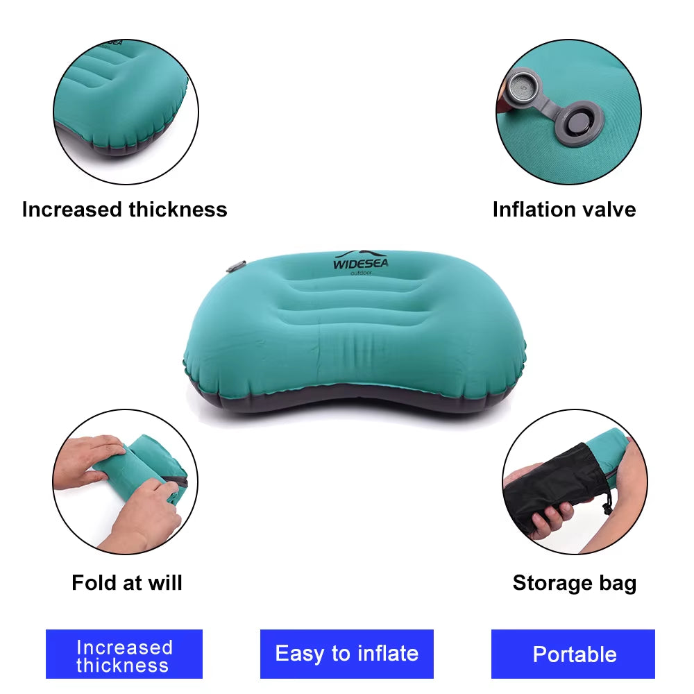 Portable Inflatable Camping Pillow - Compressible Folding Air Cushion for Outdoor Sleeping Gear
