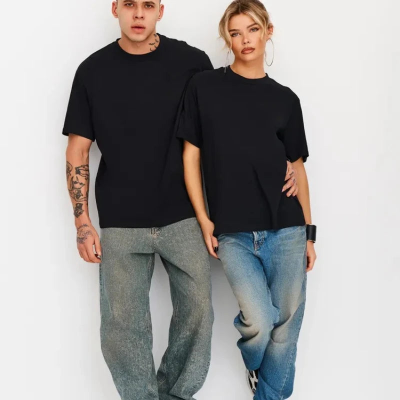 Solid Color Couple T-Shirts Four Seasons Basic Men'S and Women Short Sleeve Tees Tops Casual Breathable Oversized Sports T Shirt