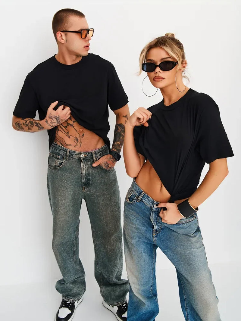 Solid Color Couple T-Shirts Four Seasons Basic Men'S and Women Short Sleeve Tees Tops Casual Breathable Oversized Sports T Shirt
