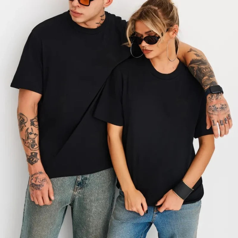Solid Color Couple T-Shirts Four Seasons Basic Men'S and Women Short Sleeve Tees Tops Casual Breathable Oversized Sports T Shirt